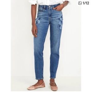 Old Navy Blue Straight Leg Jeans with Floral Accents